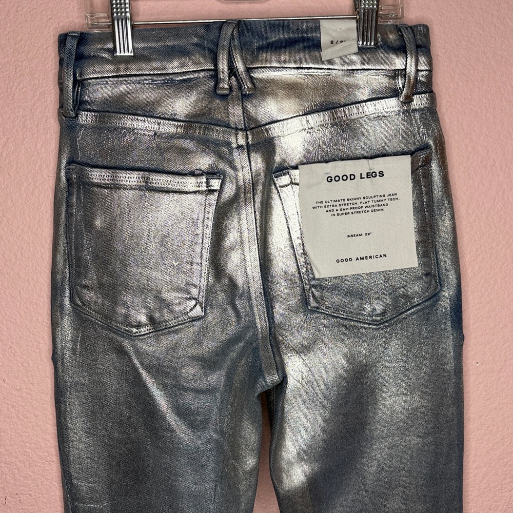 Good American Good Legs Coated Skinny Jean Indigo Silver03. Size 2/26 - Picture 7 of 10